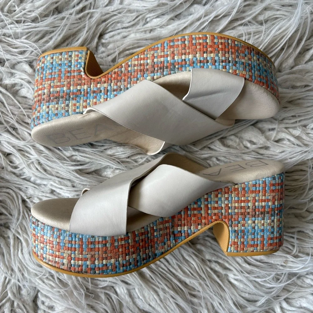 Matisse Beach Nellie Ivory Crisscross Vegan Leather Platform Heel Sandal EUC 7